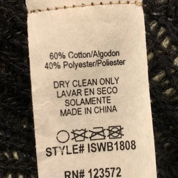 Cream and Black Geometric Fringed Poncho Sweater - Picture 5 of 5